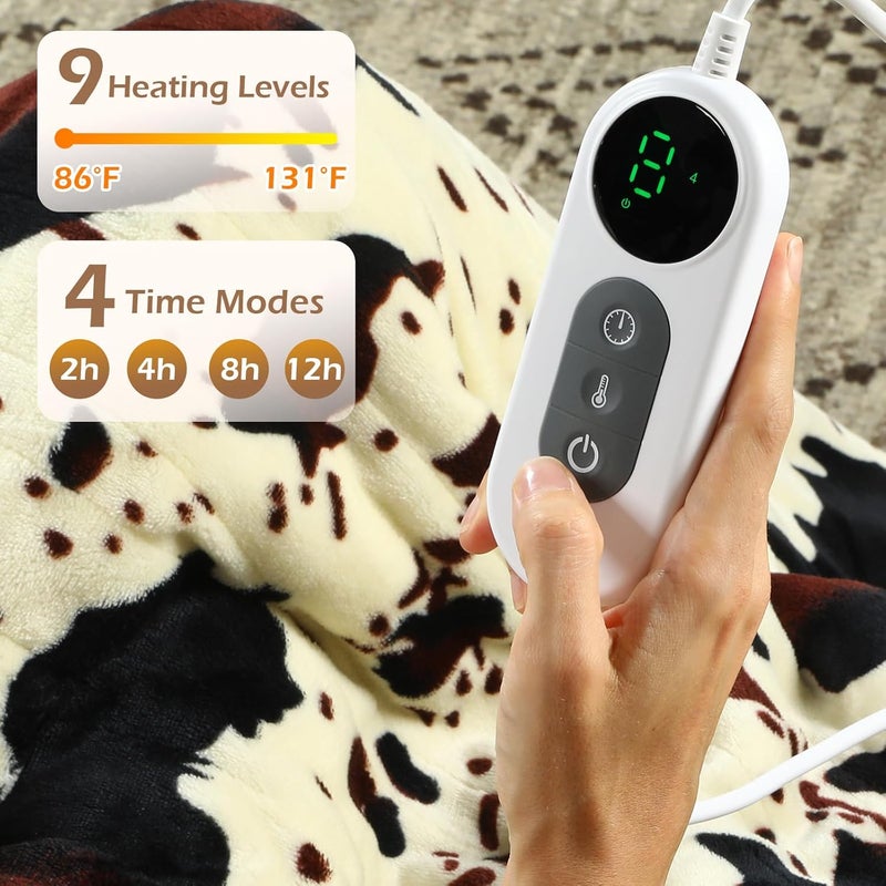 Goocoz Heated Throw Blanket, 50"x60" Cow Print Electric Throw Heating Blanket, Cozy Soft Flannel Sherpa Heating Blankets with 9 Heat Levels & 2/4/8/12H Auto-Off - Image 3